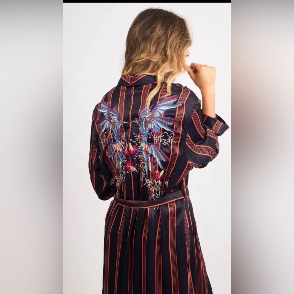 FREE PEOPLE ATRIUM STRIPED EMBROIDERED DUSTER S